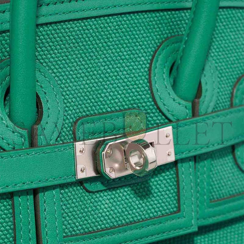 HERMÈS MASTER VERT VERTIGO SWIFT LEATHER AND CANVAS CARGO BIRKIN 25 (25*20*13cm)